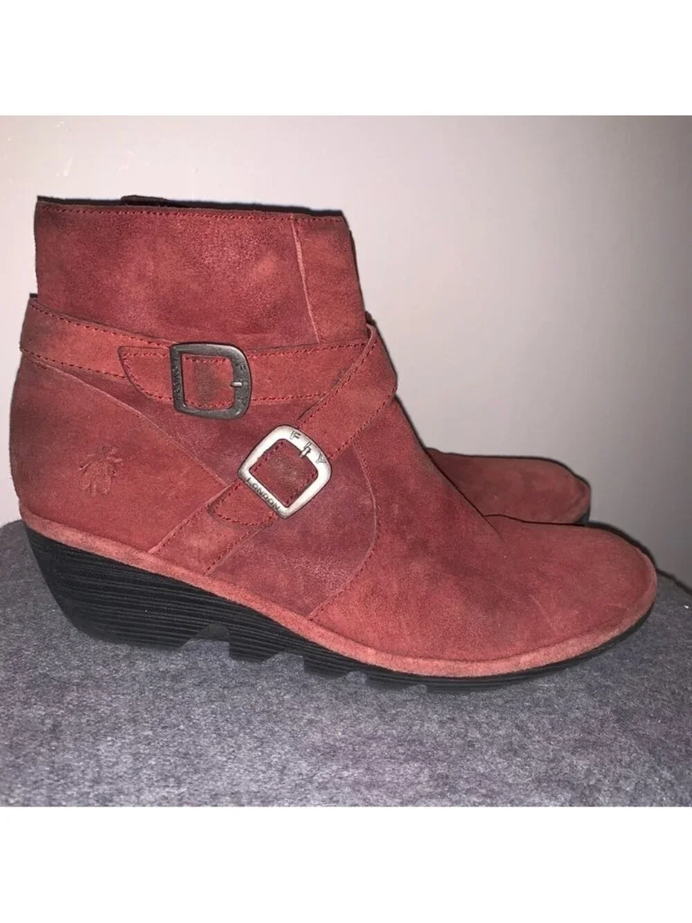 Fly London Red Suede Leather Wedge Ankle Booties 40